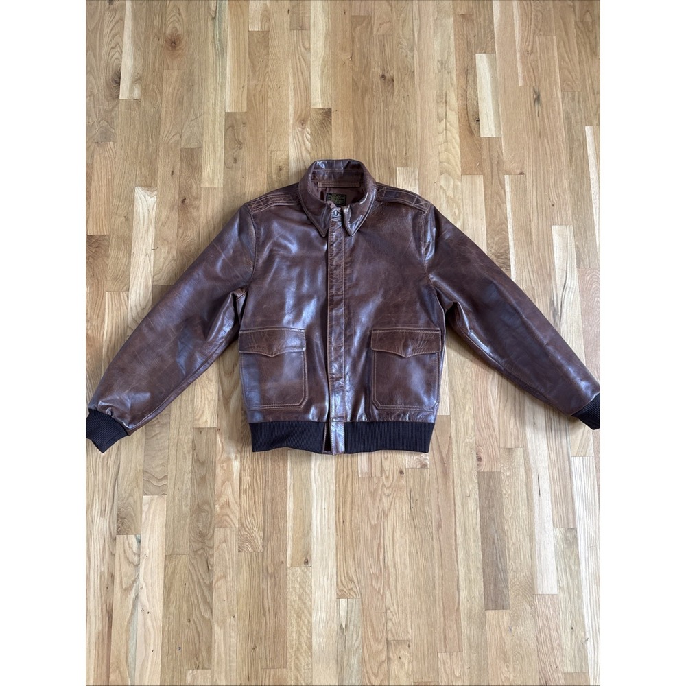 Bronco MFG Corp A-2 Flight Bomber Jacket Genuine Leather Brown Army Air Force LG